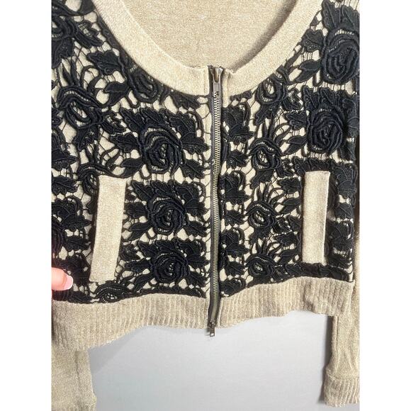 BKE Full Zip Cardigan Cropped Lace Pockets Coquette Fairy Sz L Grunge Y2K - Picture 10 of 16